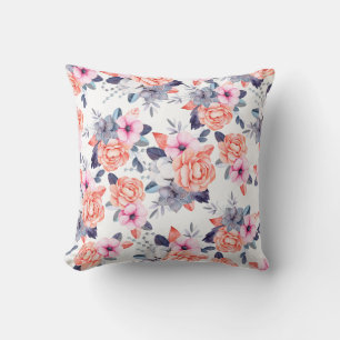 Lebende Korallen rosa lila Aquarellfärbung Blumenw Kissen