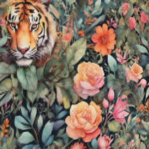 Lebende Tiger, Blume und Blattwerk Tapete