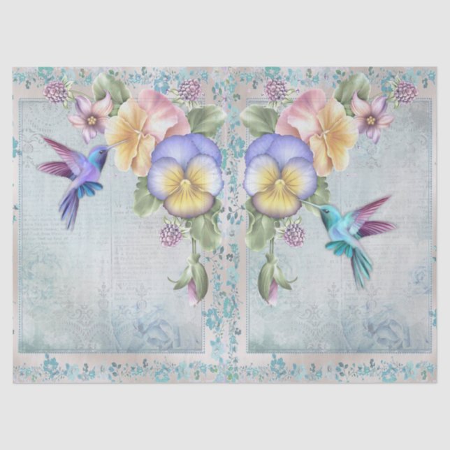 Lebende Vögel und violette Blumen Seidenpapier (Vorderseite)