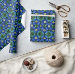 Lebendes geometrisches grünes, blaues, geblümtes G Geschenkpapier