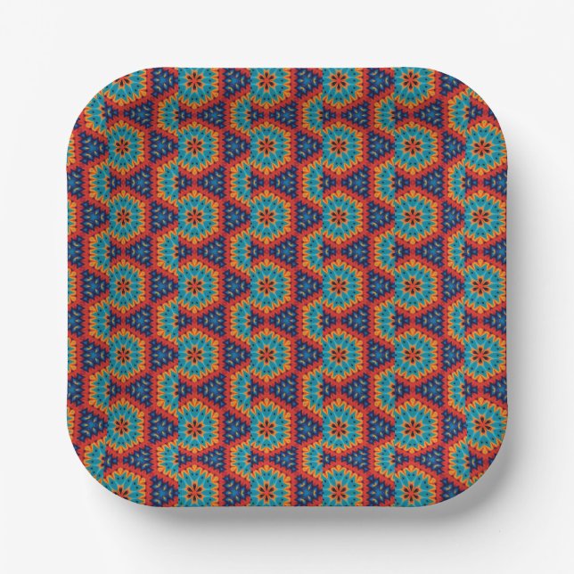 Lebendes geometrisches Kaleidoskop Pappteller (Vorderseite)