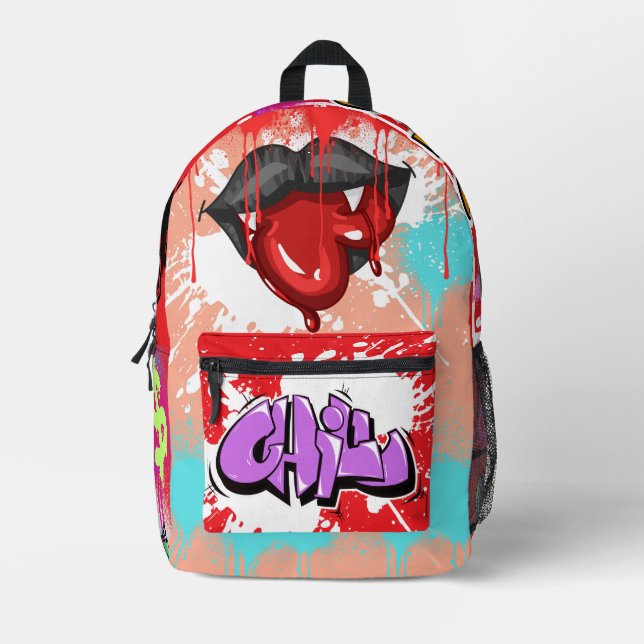 Lebendes mehrfarbiges Vampirspray Graffiti-Gemälde Bedruckter Rucksack (Vorderseite)
