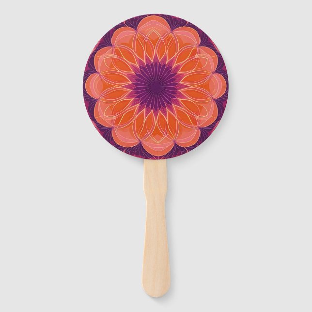 Lebendes Orange mit Lila Kaleidoskop Fächer (Vorderseite)