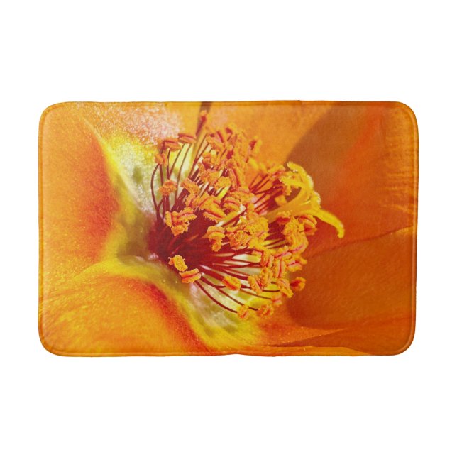 Lebendes Orange Portulaca Grandiflora Throw Pillow Badematte (Vorderseite)