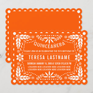 Lebendes orangefarbenes und weißes Papelpicado Qui Einladung