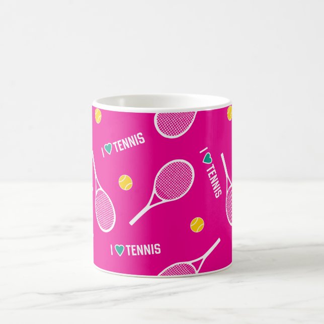 Lebendes pink-I-Liebe-Tennismuster Kaffeetasse (Mittel)