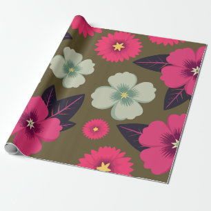 Lebendes Rosa und grüne Blüte im Hintergrund Geschenkpapier