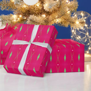 Lebendes Rosa und grünes Ogee Gemustert Geschenkpapier