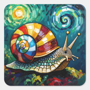 Lebendig Farbige Impasto Whimsische Schnecke Quadratischer Aufkleber