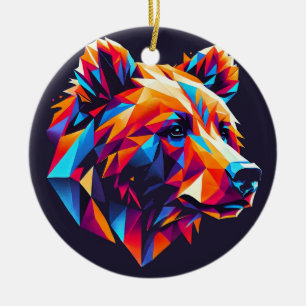 Lebendig gefärbte geometrische Bärenillustration Keramik Ornament