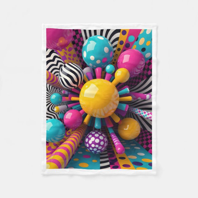 Lebendige 3D-Abstrakt-Kugeln und Musterdecke Fleecedecke (Vorderseite)