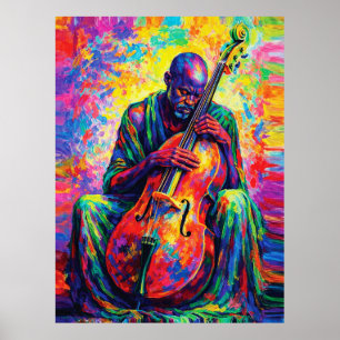 Lebendige Abstrakte Cellist Musiker Regenbogen Far Poster