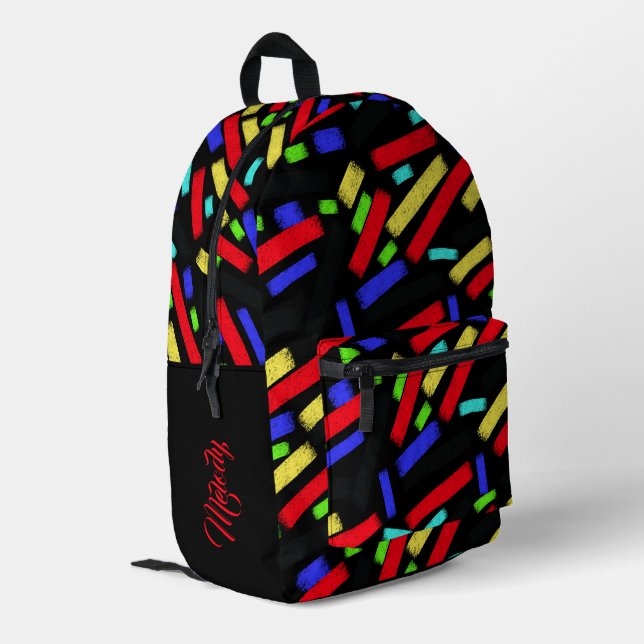 Lebendige Abstrakte Crayon Lines Bold Artistic Bedruckter Rucksack (Rückseitige Ecke links)