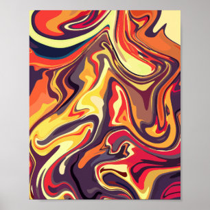 Lebendige abstrakte Fluidkunst mit warmer Farbpale Poster