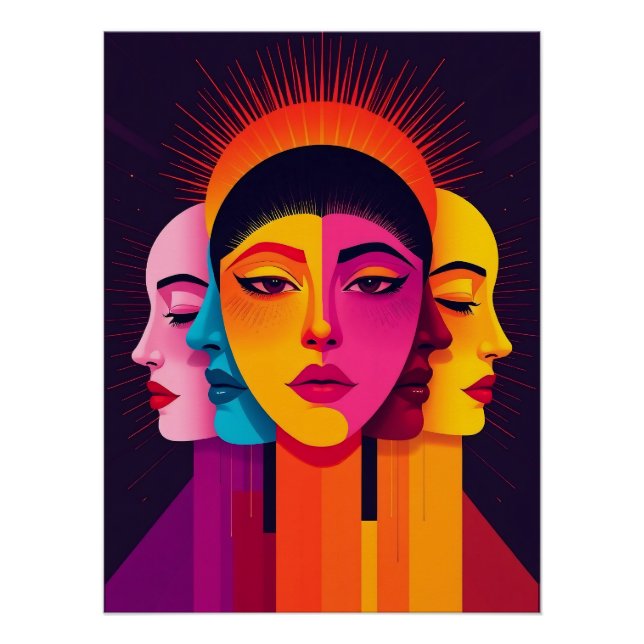 Lebendige abstrakte geometrische Köpfe Poster (Vorderseite)