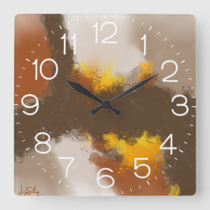 Lebendige Abstrakte Kunst in Braungelb Quadratische Wanduhr