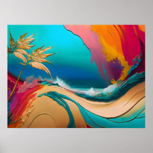 Lebendige abstrakte tropische Strandszene Poster