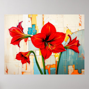 Lebendige Amaryllis im modernen abstrakten Stil Poster