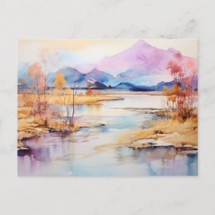 Lebendige Aquarell-Berg-Wildblumen-Postkarte Postkarte