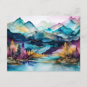 Lebendige Aquarell-Berg-Wildblumen-Postkarte  Postkarte
