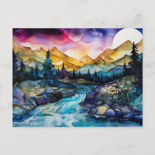 Lebendige Aquarell-Berg-Wildblumen-Postkarte Postkarte