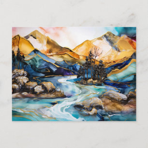 Lebendige Aquarell-Berg-Wildblumen-Postkarte Postkarte
