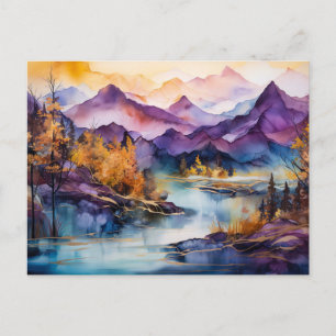 Lebendige Aquarell-Bergsee-Postkarte Postkarte