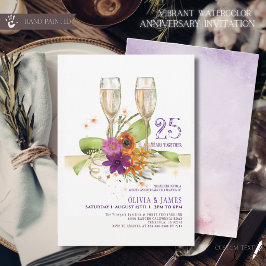 Lebendige Aquarell-Blumen zum 25. Jubiläum  Einladung