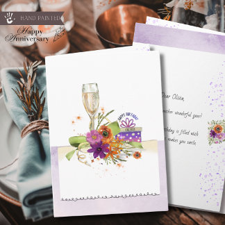 Lebendige Aquarell-Champagner- und Geschenkbox-Geb Karte