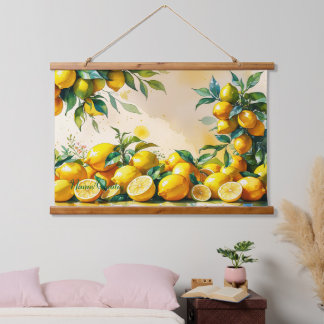 Lebendige Aquarell-Lemonenernte Wandteppich Mit Holzrahmen