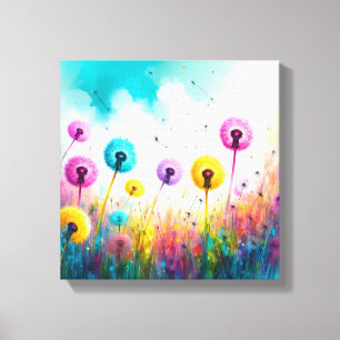 Lebendige Aquarell-Löwenzahn-Wünsche   Bunt  Leinwanddruck