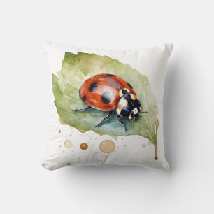 Lebendige Aquarell-Marienkäfer-Garten-Kunst Kissen
