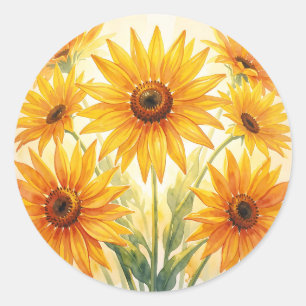 Lebendige Aquarell-Sonnenblumen Gelb Orange floral Runder Aufkleber