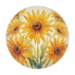 Lebendige Aquarell-Sonnenblumen Gelb Orange Floral Schneidebrett