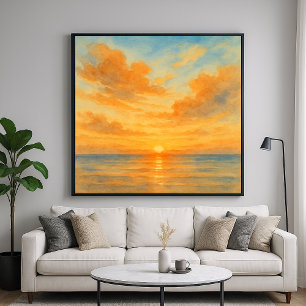 Lebendige Aquarell-Stil-Sonnenuntergangs-Meereslan Poster
