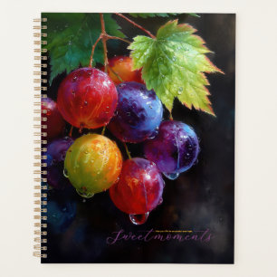 Lebendige Aquarell-Trauben und Tautropfen Planer