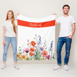 Lebendige Aquarell-Wildblumen personalisiert Fleecedecke