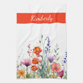 Lebendige Aquarell-Wildblumen personalisiert Geschirrtuch