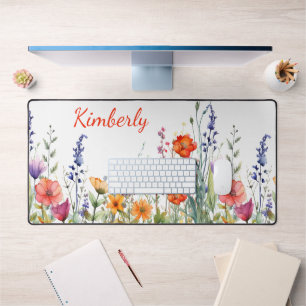 Lebendige Aquarell-Wildblumen personalisiert Schreibtischunterlage