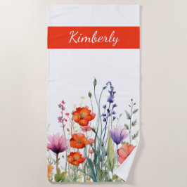 Lebendige Aquarell-Wildblumen personalisiert Strandtuch