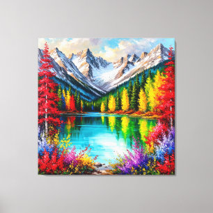 Lebendige Berglandschaft mit farbenfrohen Bäumen Leinwanddruck
