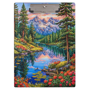 Lebendige Berglandschaft mit Spiegelung Klemmbrett