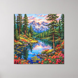 Lebendige Berglandschaft mit Spiegelung Leinwanddruck