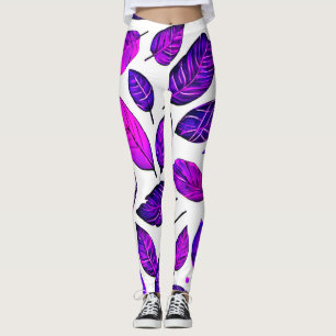 Lebendige Blätter-Cartoons: Lila Rosa und Blau Leggings