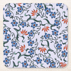 Lebendige blaue Blumengestecke mit grünen Ranken Rechteckiger Pappuntersetzer