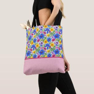 Lebendige Blaue Gelbe Rote Lila Blumen Farbfeld Tasche