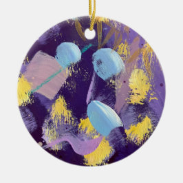 Lebendige blaue, violette und gelbe abstrakte Kuns Keramik Ornament