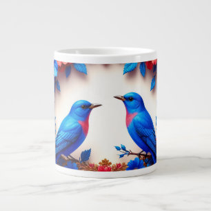 Lebendige Blaue Vögel Ruhen Zwischen Farbigen Blum Jumbo-Tasse