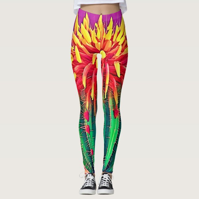 Lebendige blühende Kakteen Leggings (Vorderseite)