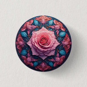 Lebendige blühende Rose, umgeben von aufwändigen D Button